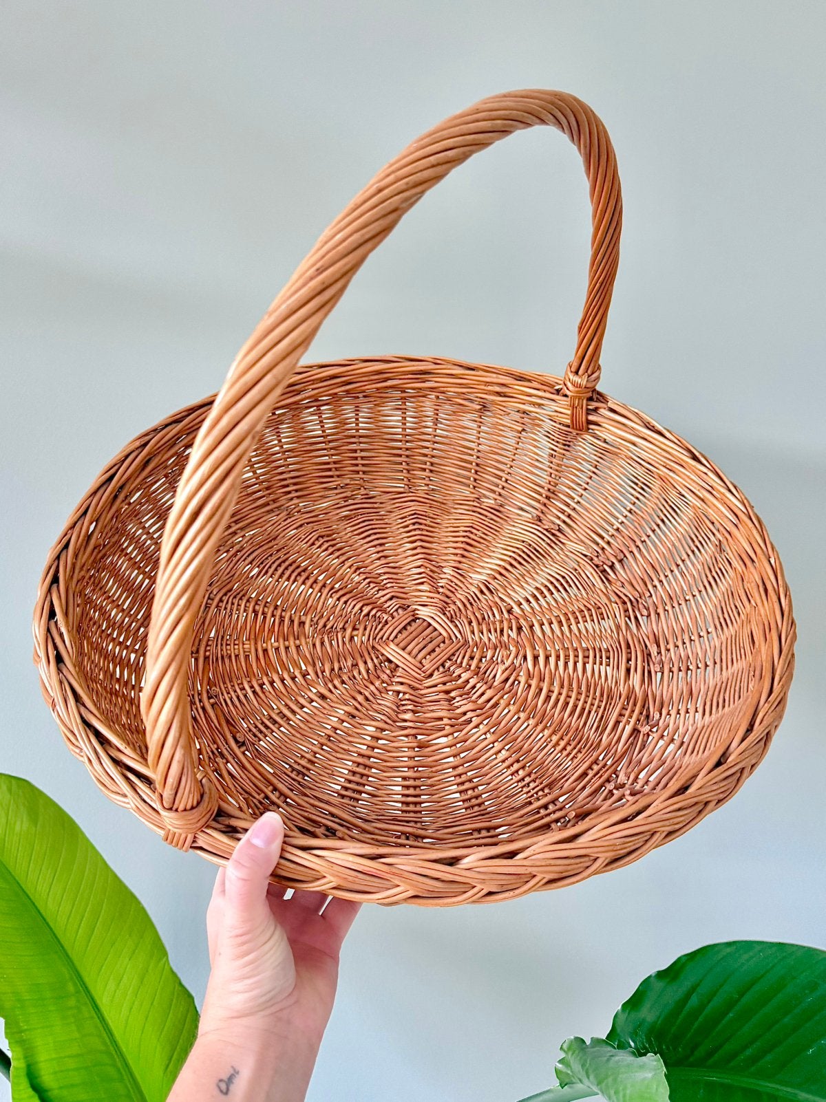 XL grote vintage rotan draagmand plukmand kraamma d, Ophalen of Verzenden, Zo goed als nieuw, Rond, Glas
