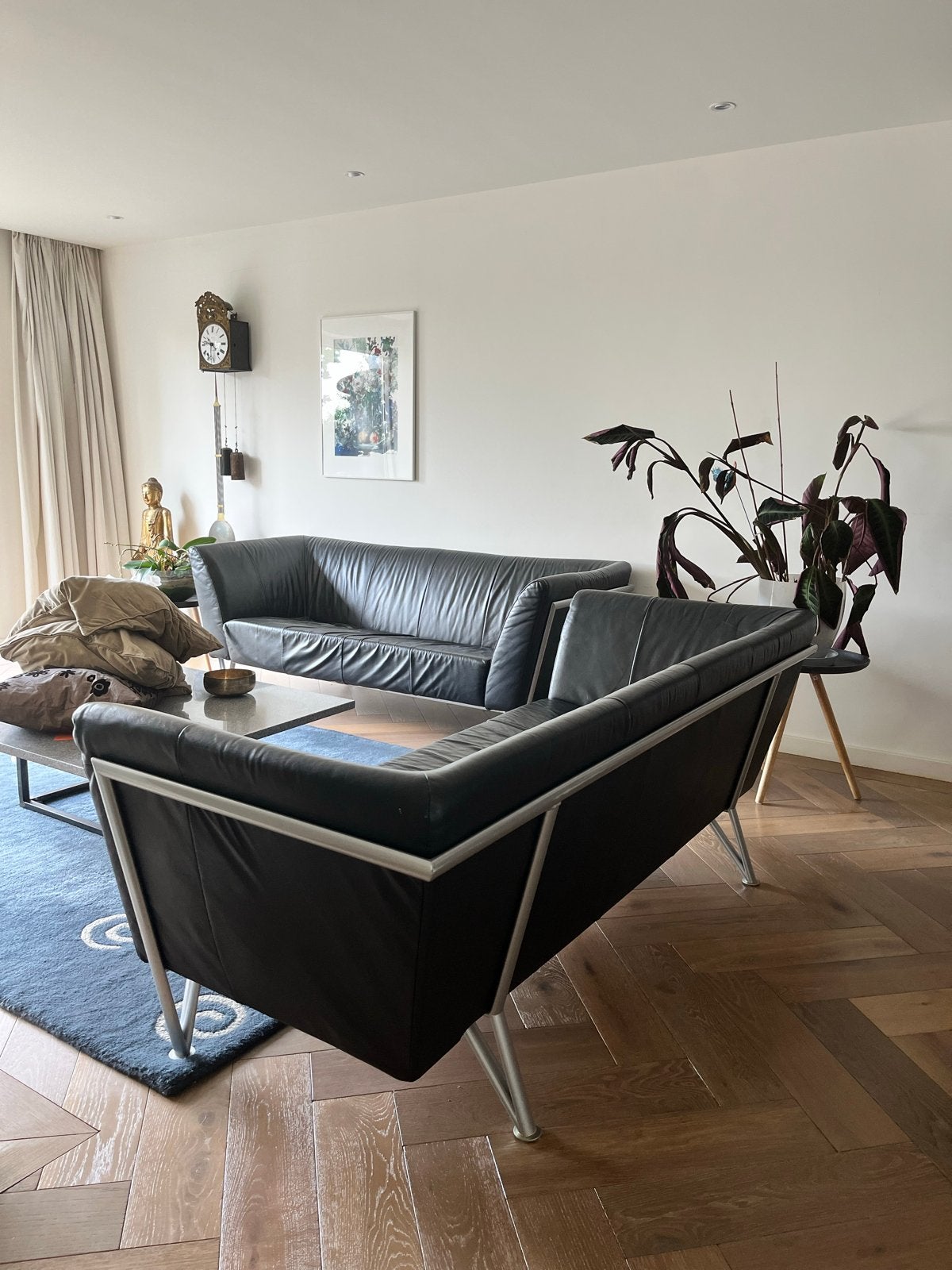 Harvink Jazz zwart leren 3-zitsbank(en), Ophalen, Gebruikt, 150 tot 200 cm, Driepersoons