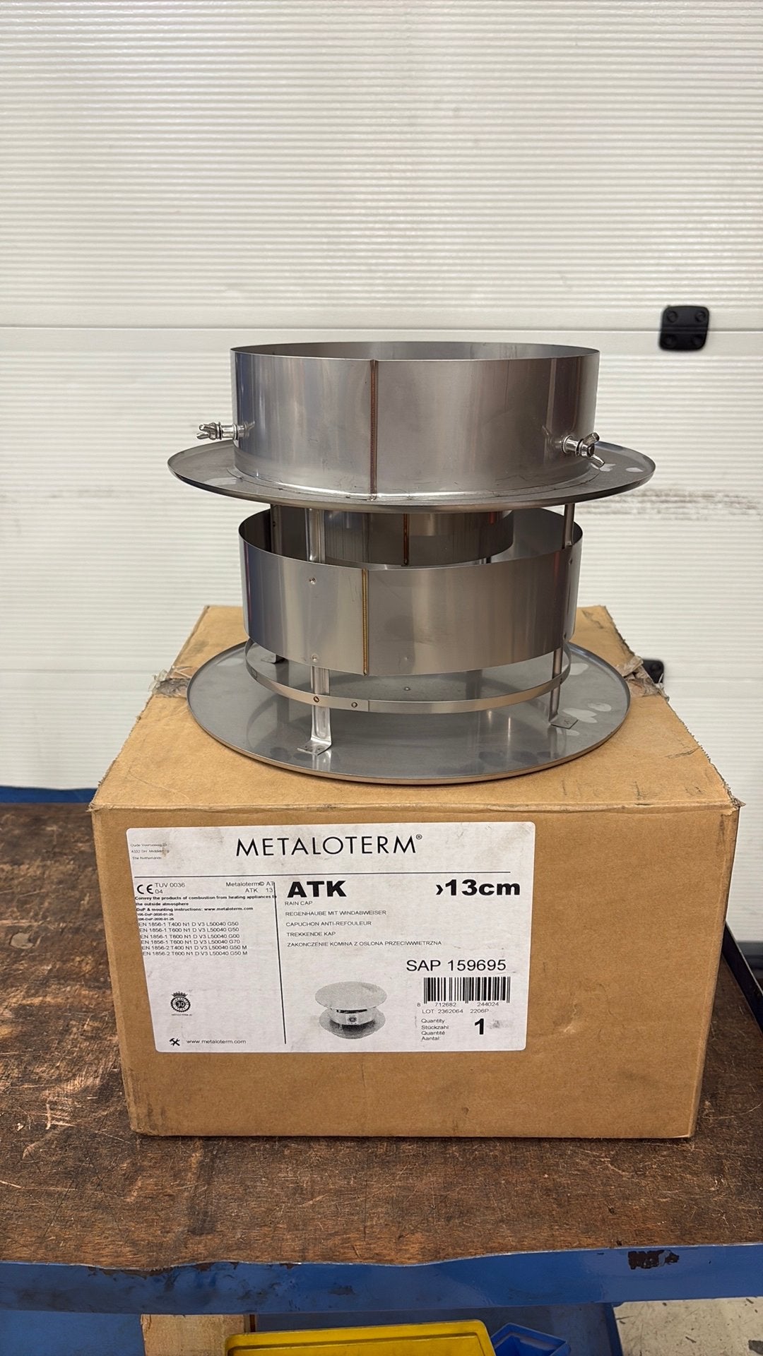 Metaloterm RVS trekkende kap ATK 130mm dubbelwandig, Ophalen of Verzenden, Zo goed als nieuw, Houtkachel