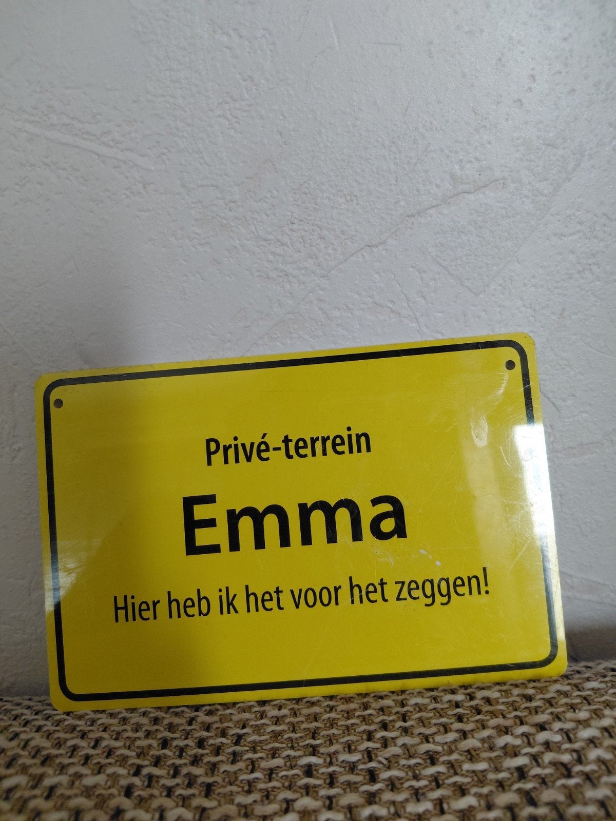 Naambordje 'Privé-terrein Emma' - Plastic 15x10 cm, Ophalen of Verzenden