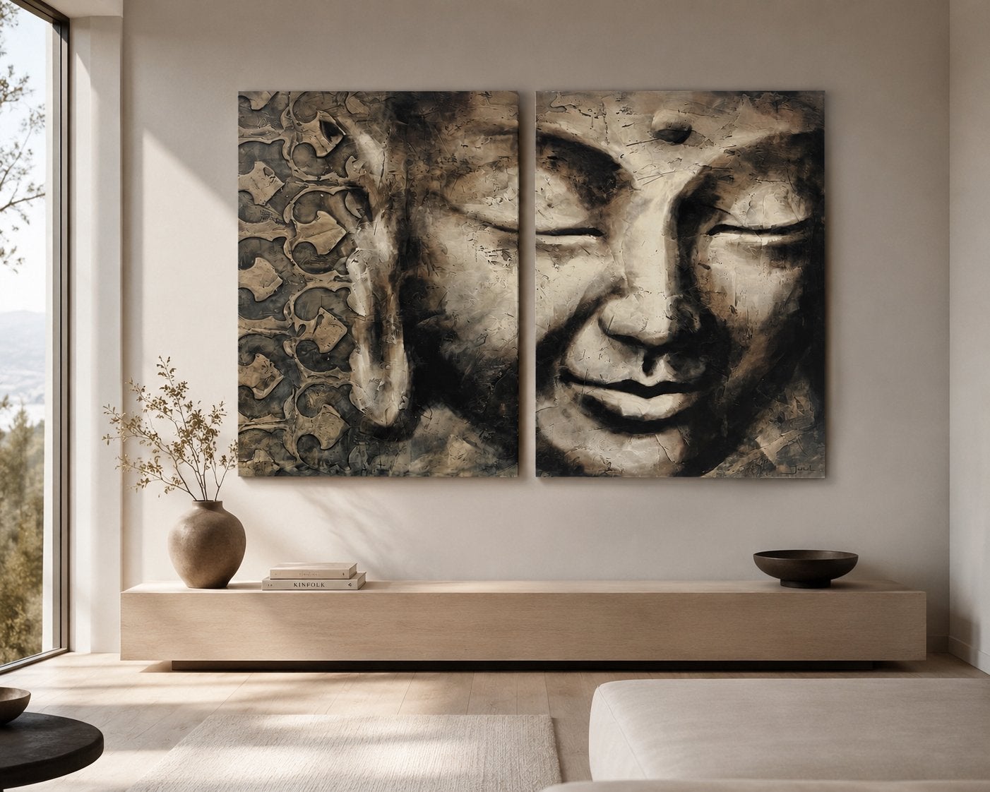 Giclée Boeddha gezicht (2-delig) - Juul Hoes, Ophalen, Figuren, Giclée, Echtheidscertificaat