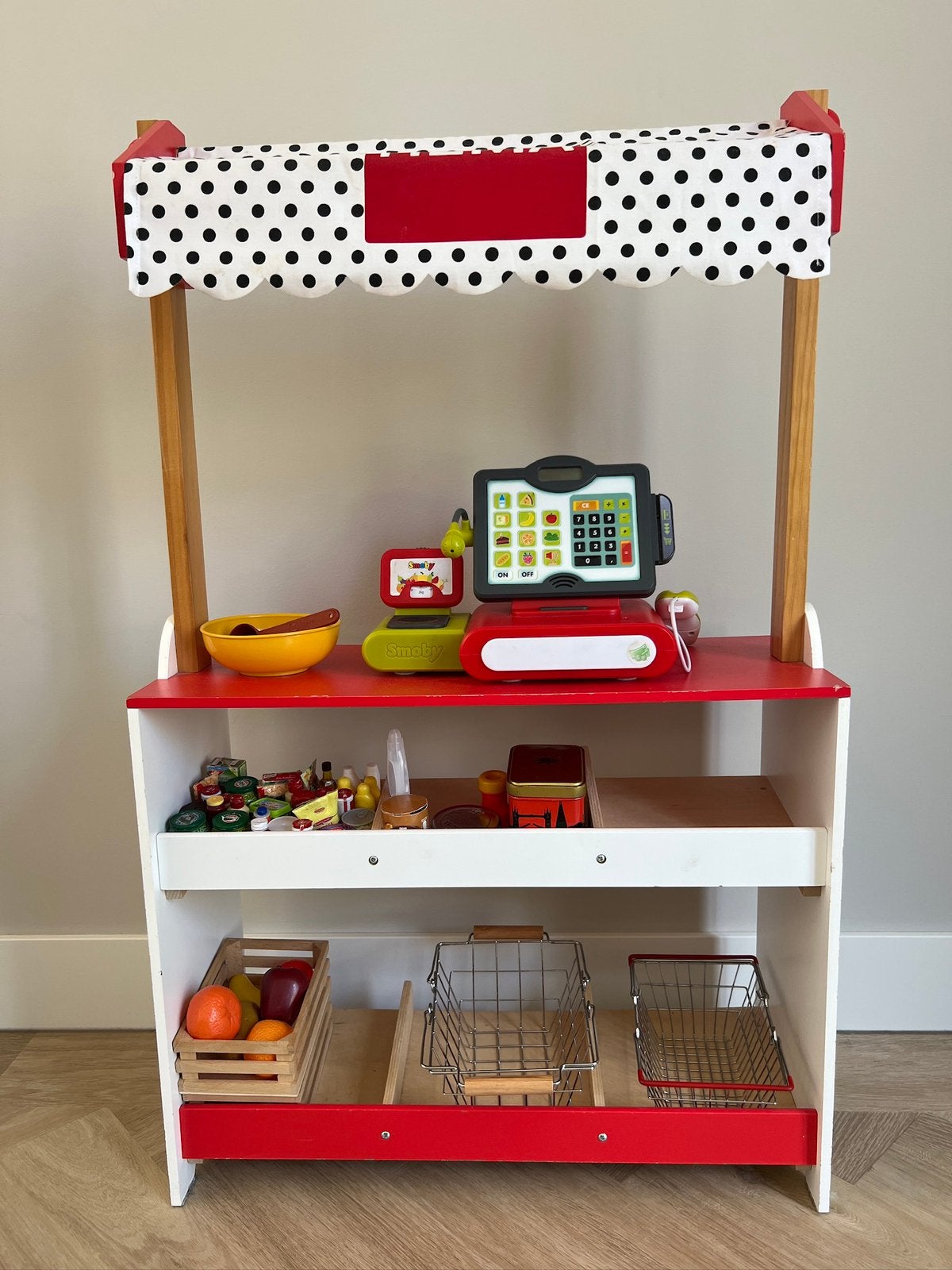 Hema houten marktkraam - winkeltje met kassa en accessoires, Kinderen en Baby's, Ophalen, Zo goed als nieuw