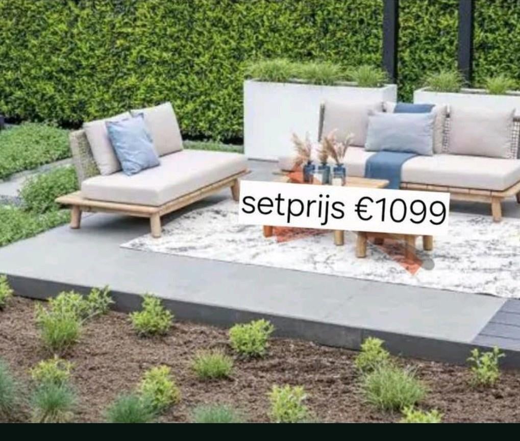 GARDEN IMPRESSIONS LOUNGESET ACACIA HOUT MET ROPE TAUPE, Ophalen, Nieuw