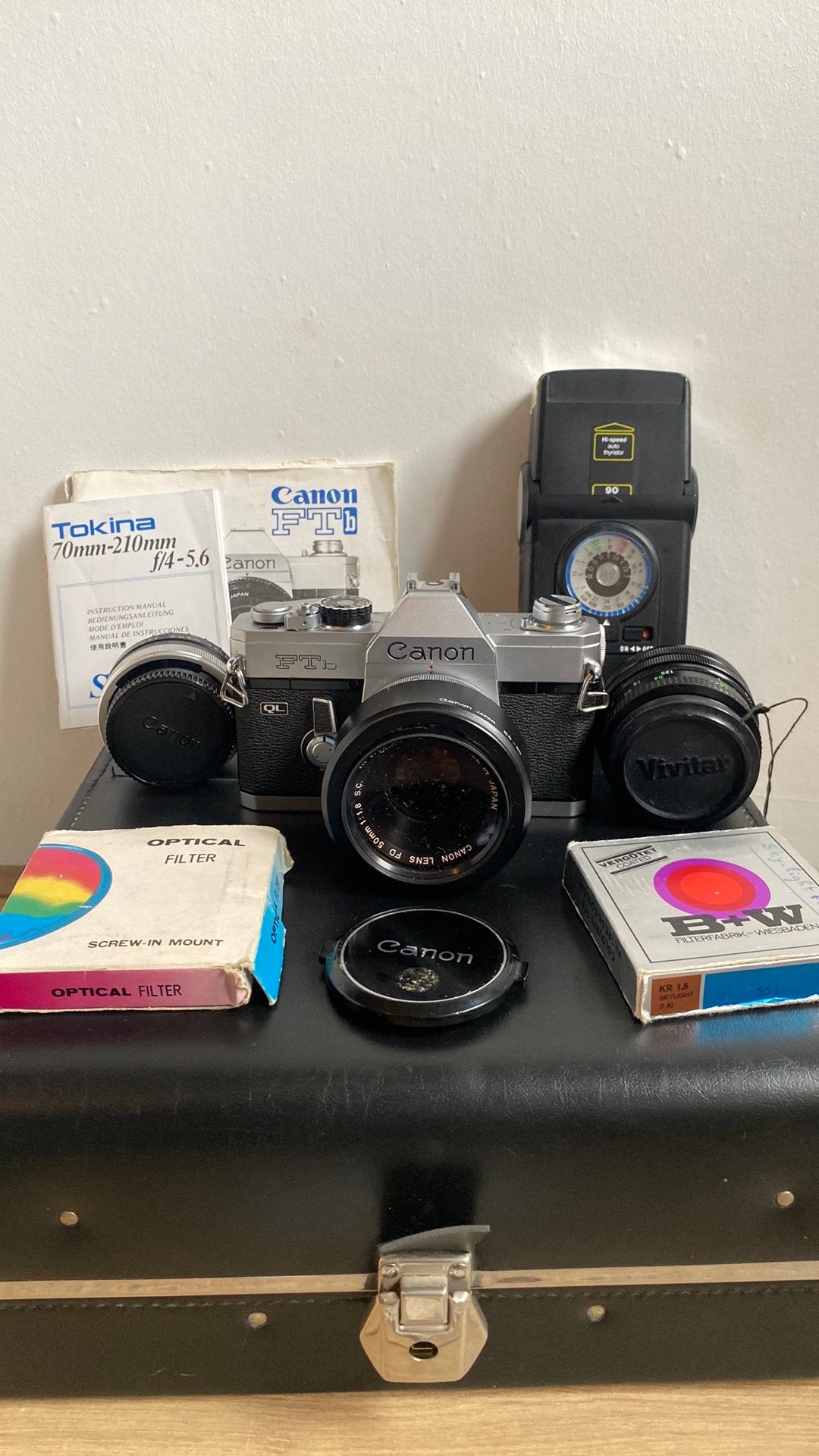 Canon FTb Camera Set + 3 Lenzen, Flitser, Filters & Koffer, Ophalen of Verzenden, Zo goed als nieuw, Spiegelreflex, Canon