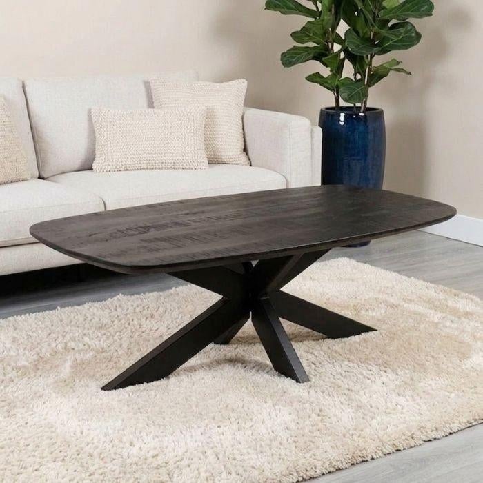 Salontafel Deens ovaal 130 cm - zwart, Ophalen, 100 tot 150 cm, Nieuw, 50 tot 100 cm