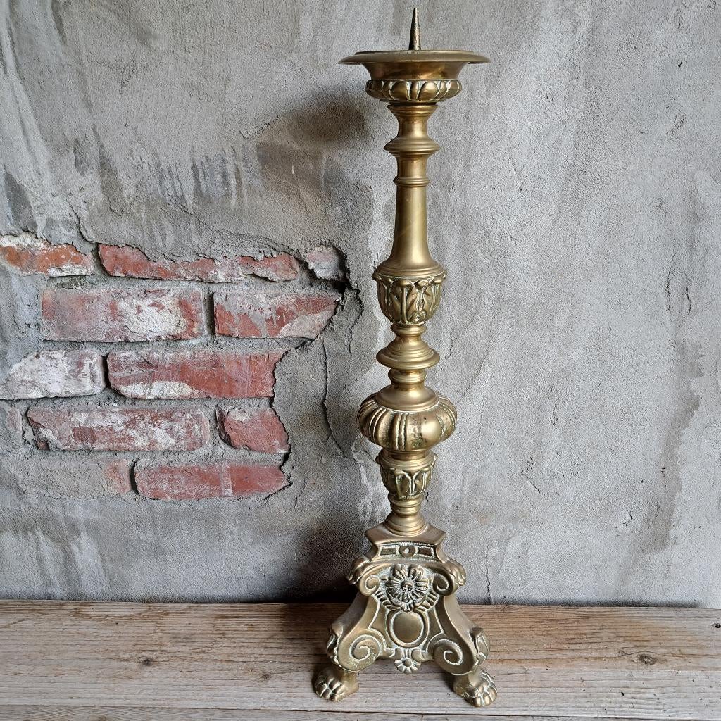 Brocante oude koperen kandelaar kerkkandelaar 65cm *Etage3*, Gebruikt, ., Ophalen of Verzenden, .