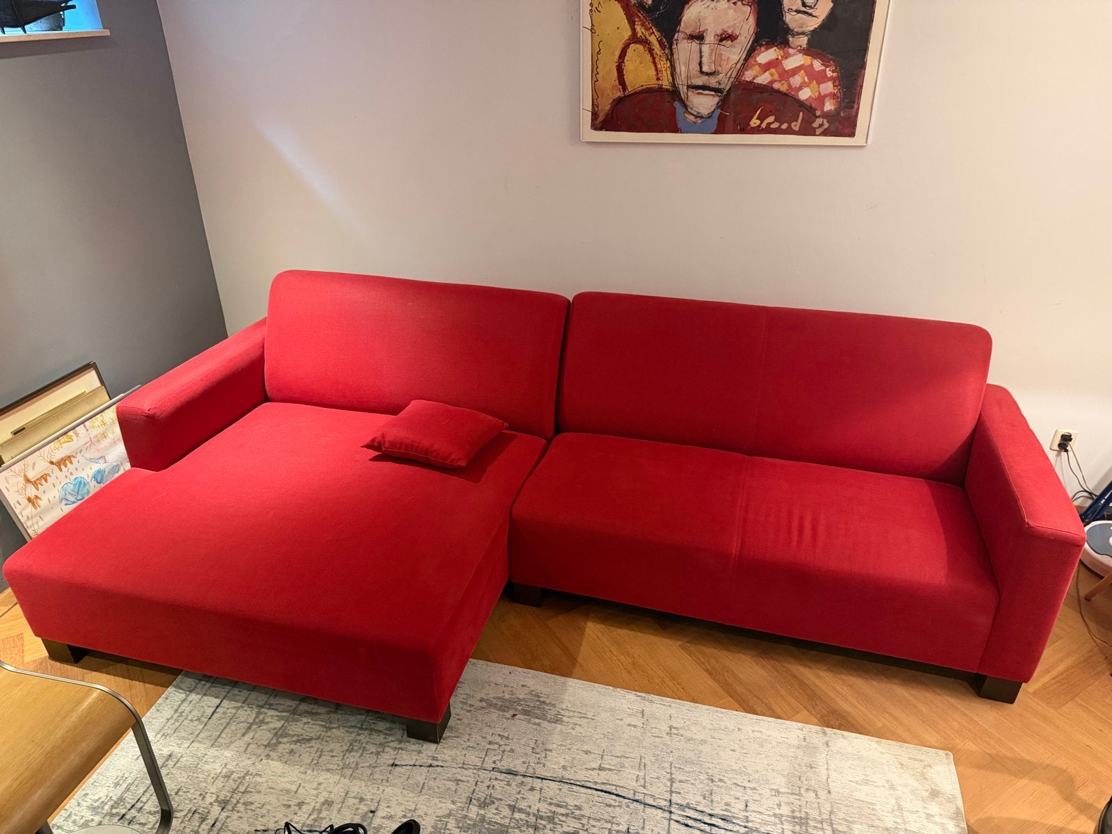 Comfortabele rode loungebank, Huis en Inrichting, Ophalen, 250 tot 300 cm, Gebruikt, Rechte bank
