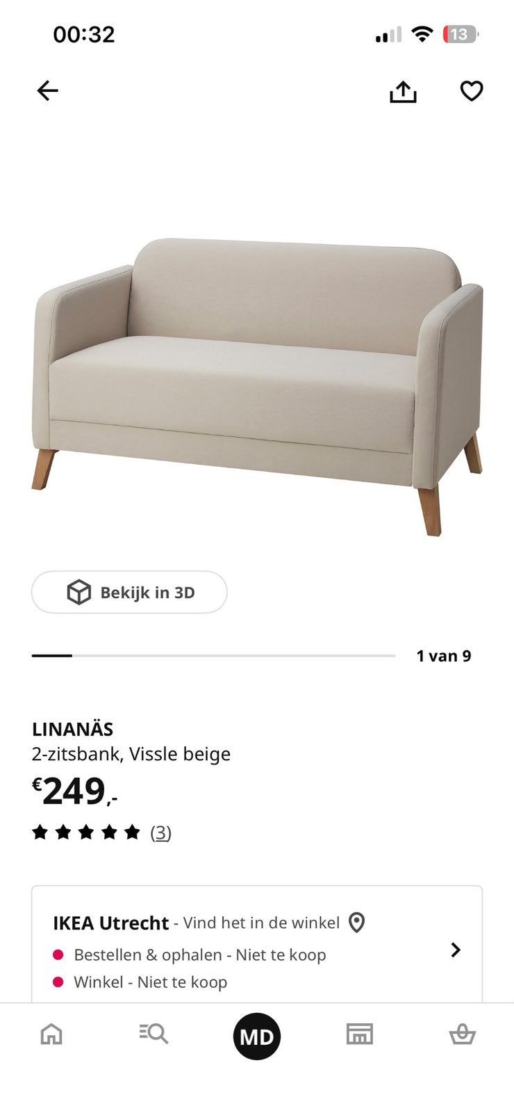 Ikea bank, Huis en Inrichting, Banken | Bankstellen, Ophalen, Gebruikt, Tweepersoons, 75 tot 100 cm