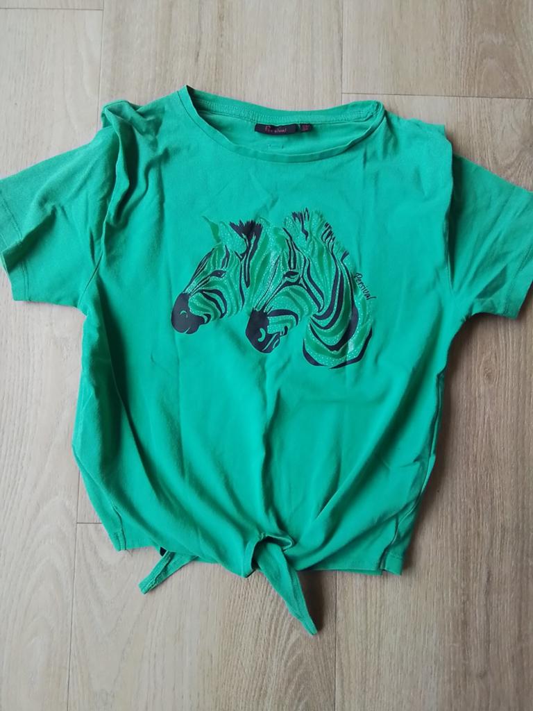 Zgan groen shirtje mt 128-134, Ophalen of Verzenden, Zo goed als nieuw, Meisje, Shirt of Longsleeve