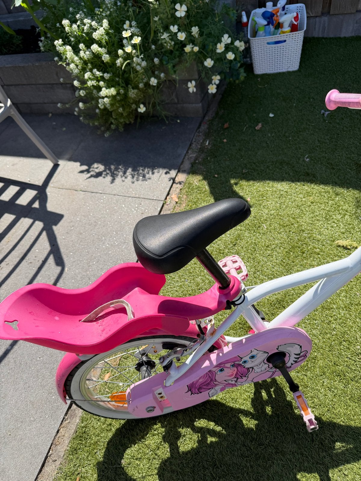 B'Twin kinderfiets 16 inch met zitje en mandje, Ophalen, Gebruikt, Terugtraprem, 16 tot 20 inch