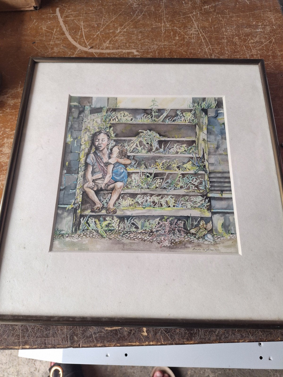 schilderij man en kind, Huis en Inrichting, Ophalen, Zo goed als nieuw, Minder dan 50 cm, Schilderij