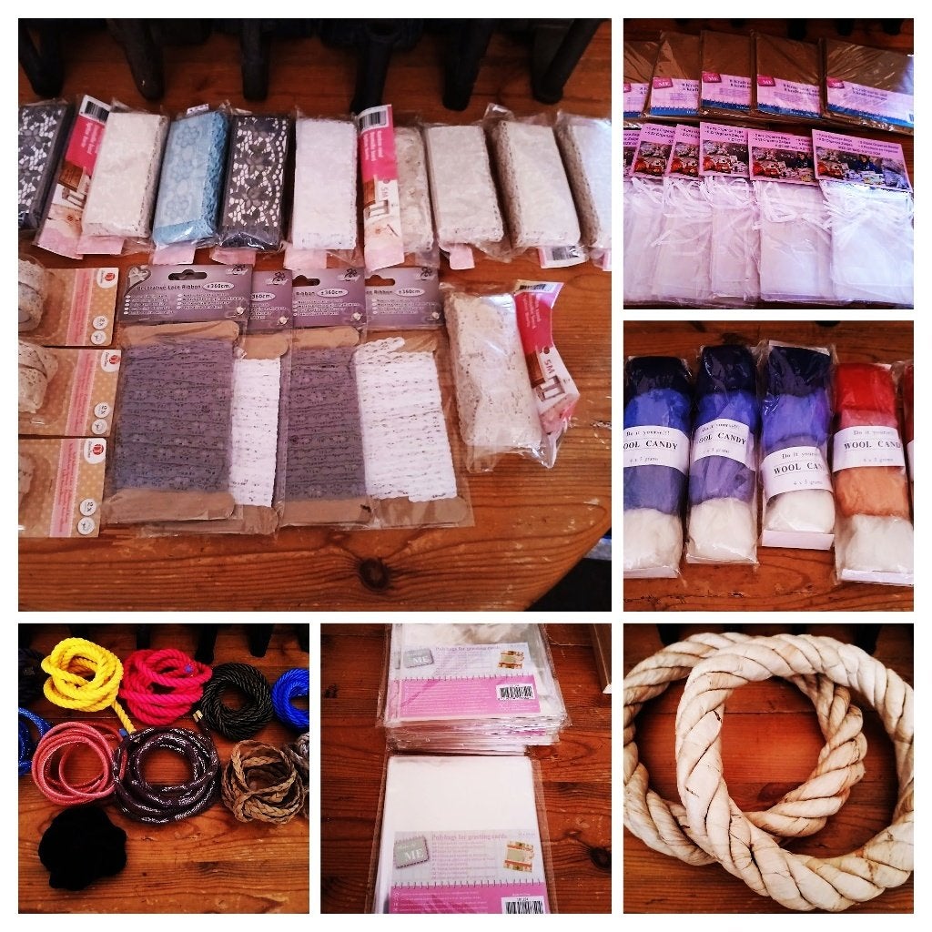 Bandjes kantjes kransen polybags cards organza koord wol, Ophalen of Verzenden, Nieuw, Overige materialen, Knutselmateriaal
