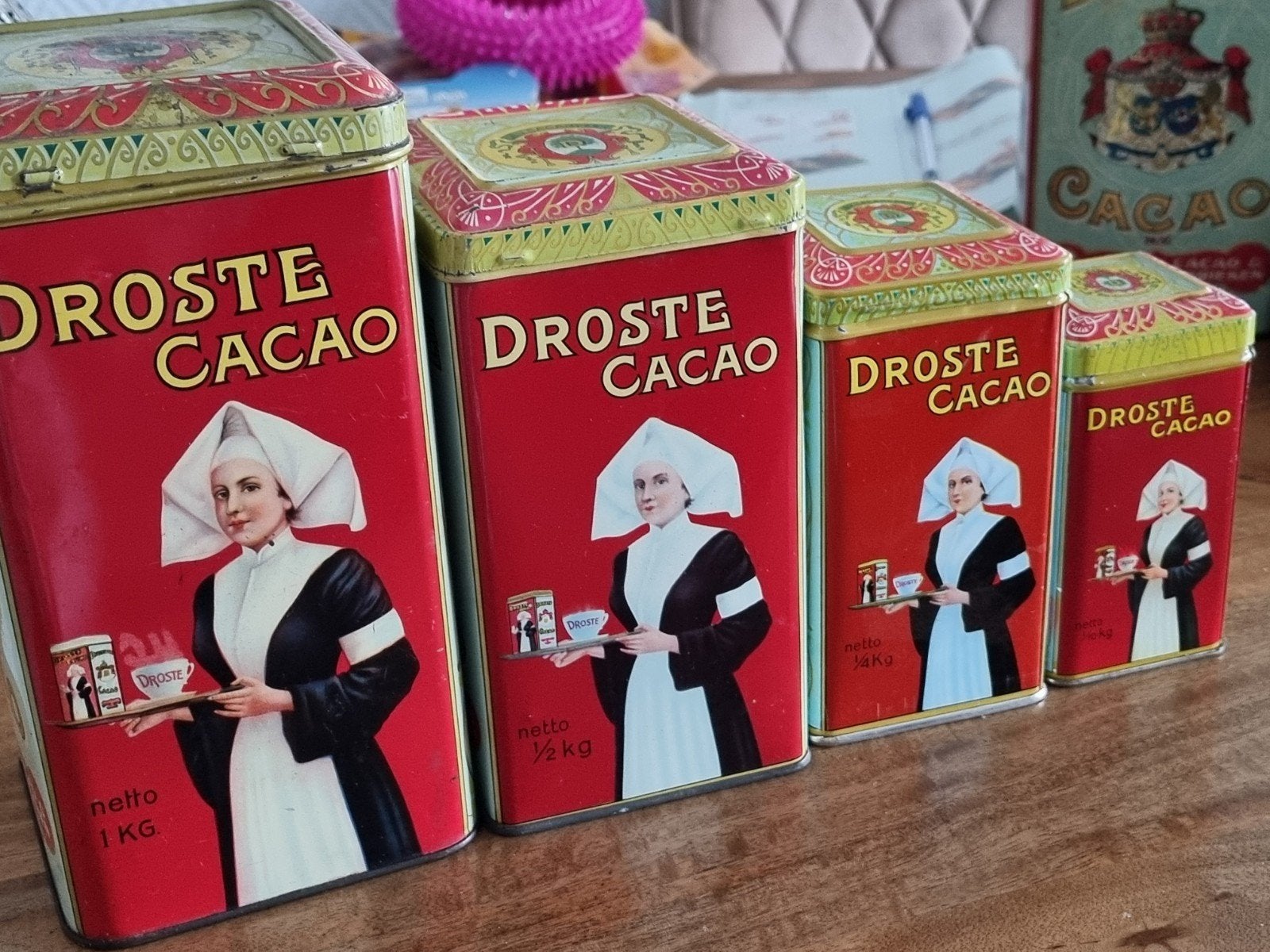 4 Droste Cacao Blikken - Vintage Collectie, Ophalen of Verzenden, Gebruikt, Overige, Droste