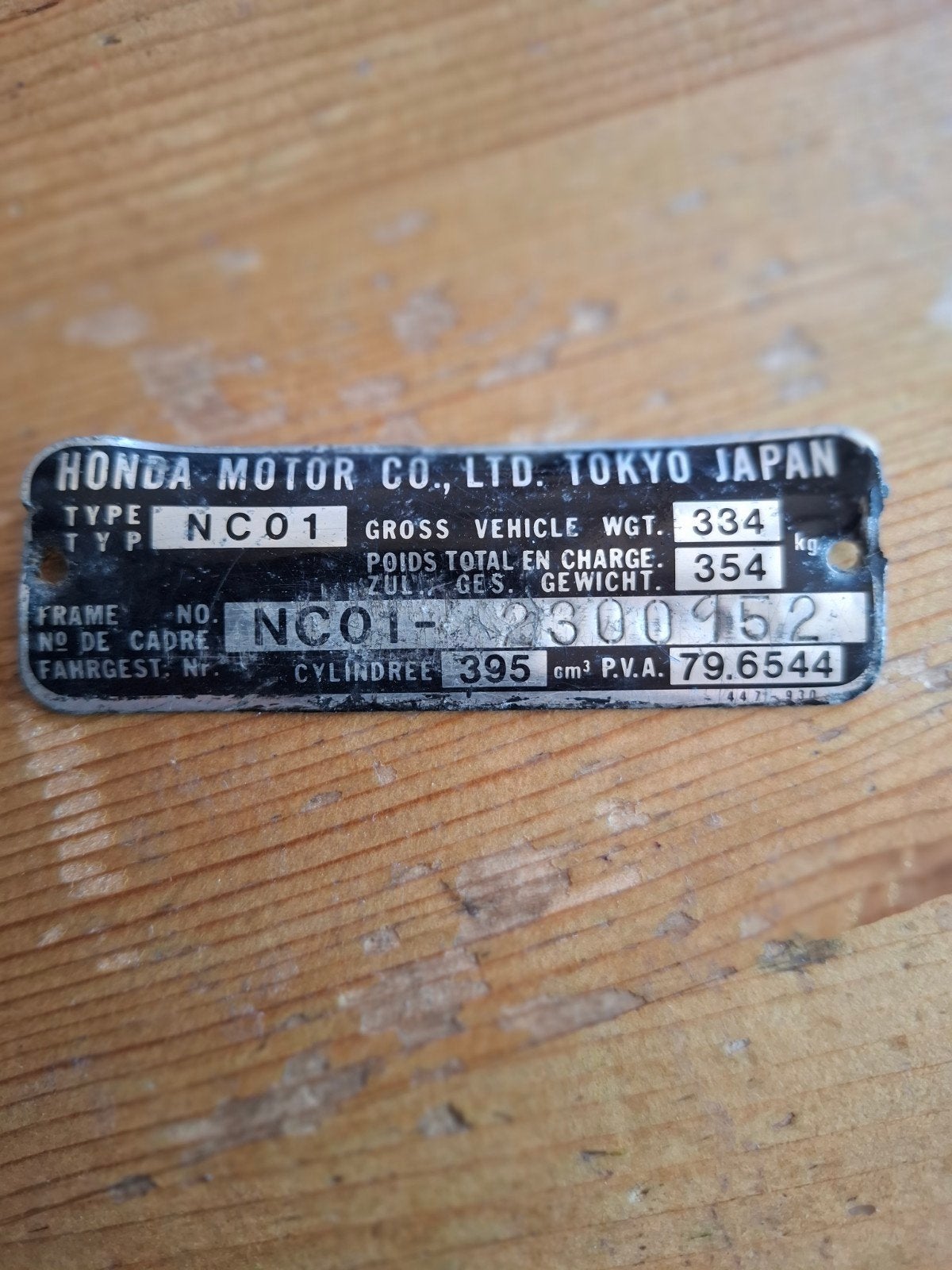Honda NC01 Frame Plaatje - Origineel Onderdeel, Ophalen of Verzenden