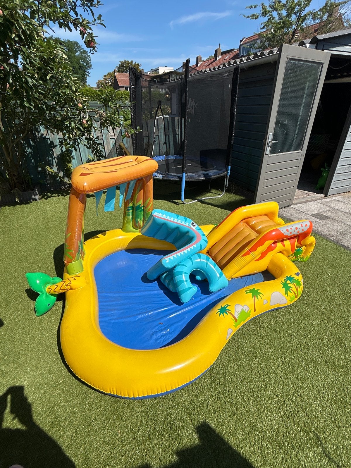 Opblaasbaar dinosaurus zwembad met glijbaan, Ophalen, Gebruikt