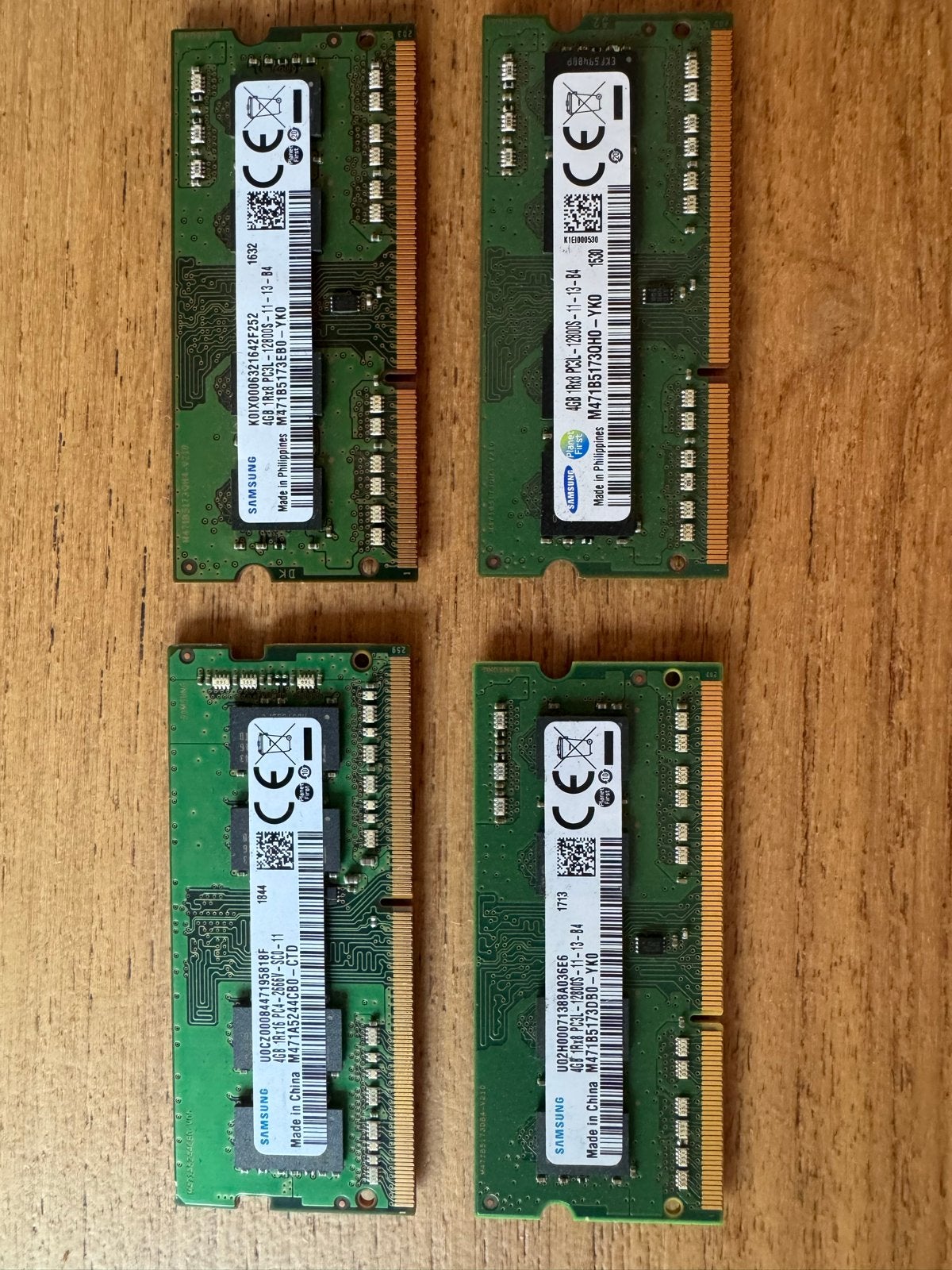 3x Samsung 4GB DDR3L en 1x DDR4 RAM Geheugenmodules, Gebruikt, DDR3, Ophalen of Verzenden, Laptop
