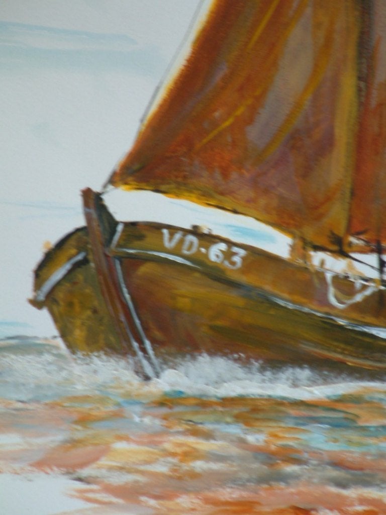oude visserij op de zeil schilderijen Jac Caljouw Arnemuiden, Antiek en Kunst, Maritiem / water, Doek, Ophalen of Verzenden, Gesigneerd