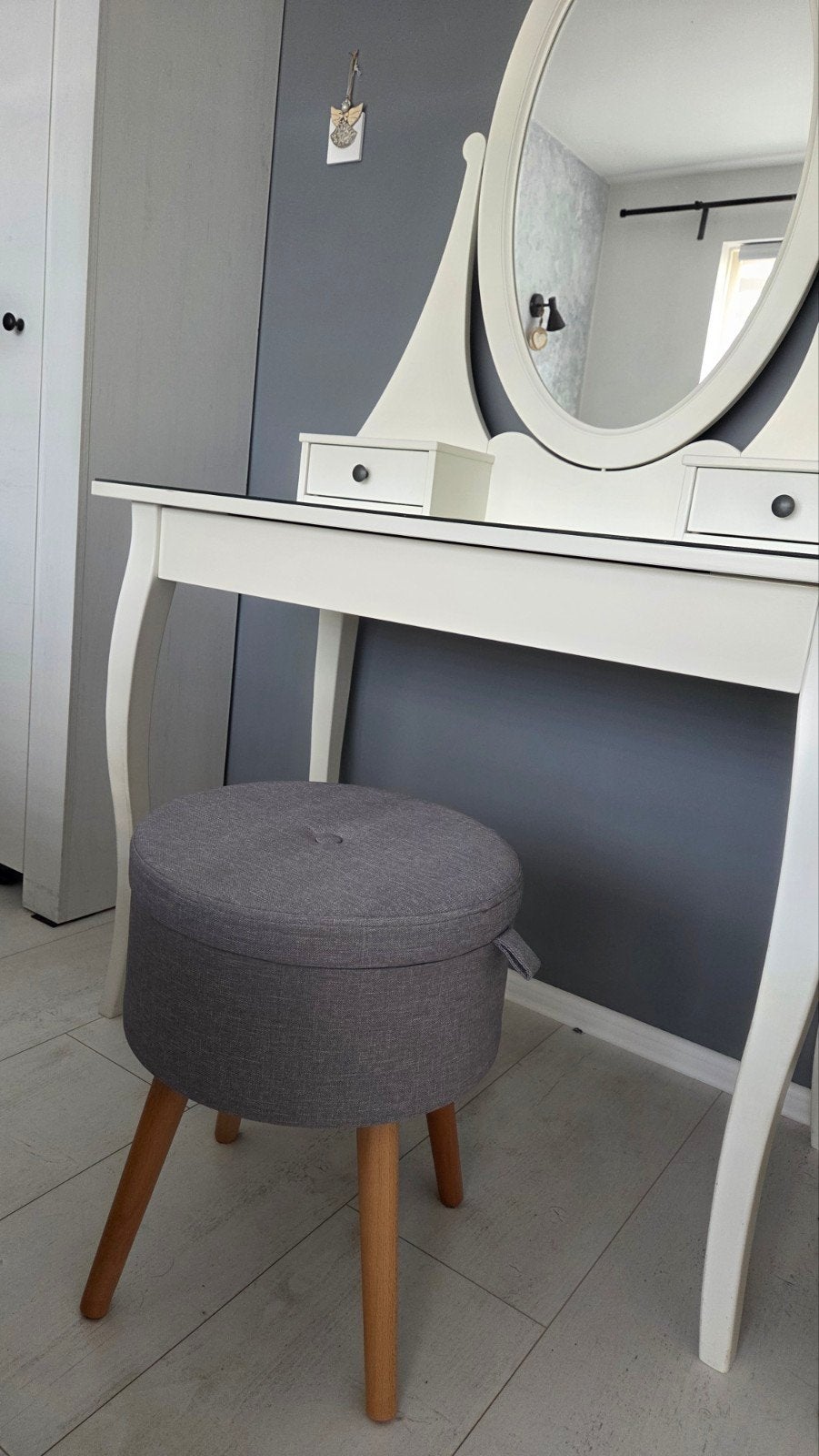 Witte kaptafel met spiegel en lades, Ophalen, Klassiek, modern, 100 tot 150 cm, 100 tot 150 cm