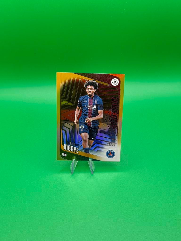 Topps UCL Ibrahim Mbaye /50 Gold PSG Paris Saint Germain, Hobby en Vrije tijd, Stickers en Plaatjes, Ophalen of Verzenden, Zo goed als nieuw