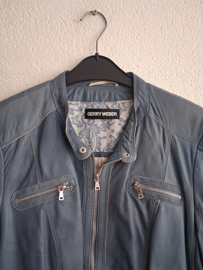 Gerry Weber Leren Jas Maat 44 - Blauw, Kleding | Dames, Jassen | Winter, Blauw, Maat 42/44 (L), Ophalen of Verzenden, Zo goed als nieuw