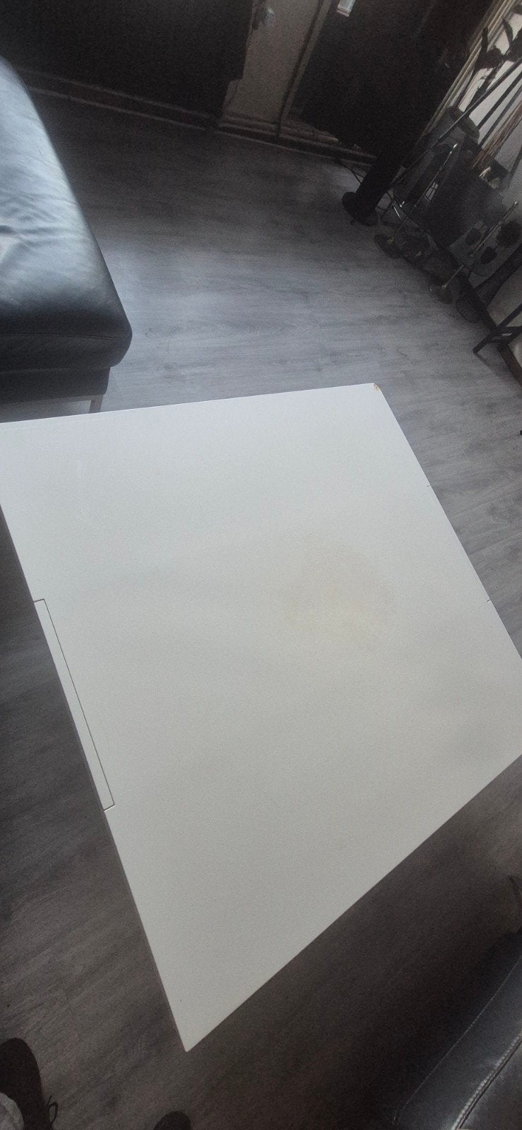 Grote zware salontafel 120x120 cm met 2 lades– hoogglans wit, Ophalen