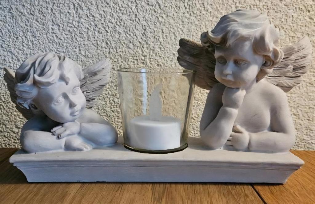 Vrolijke Engeltjes voor kaarsjes romantische vintage 21x12cm, Overige materialen, Ophalen of Verzenden, Zo goed als nieuw, Grijs