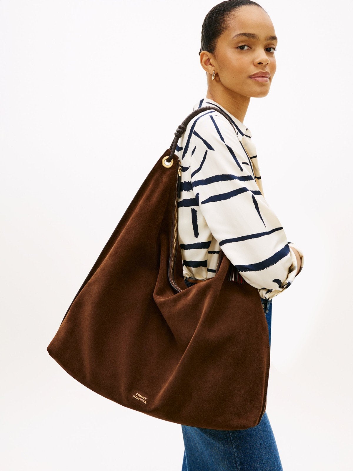 Tommy hilfiger grote suède hobotas nieuw, Ophalen of Verzenden, Nieuw, Bruin, Shopper