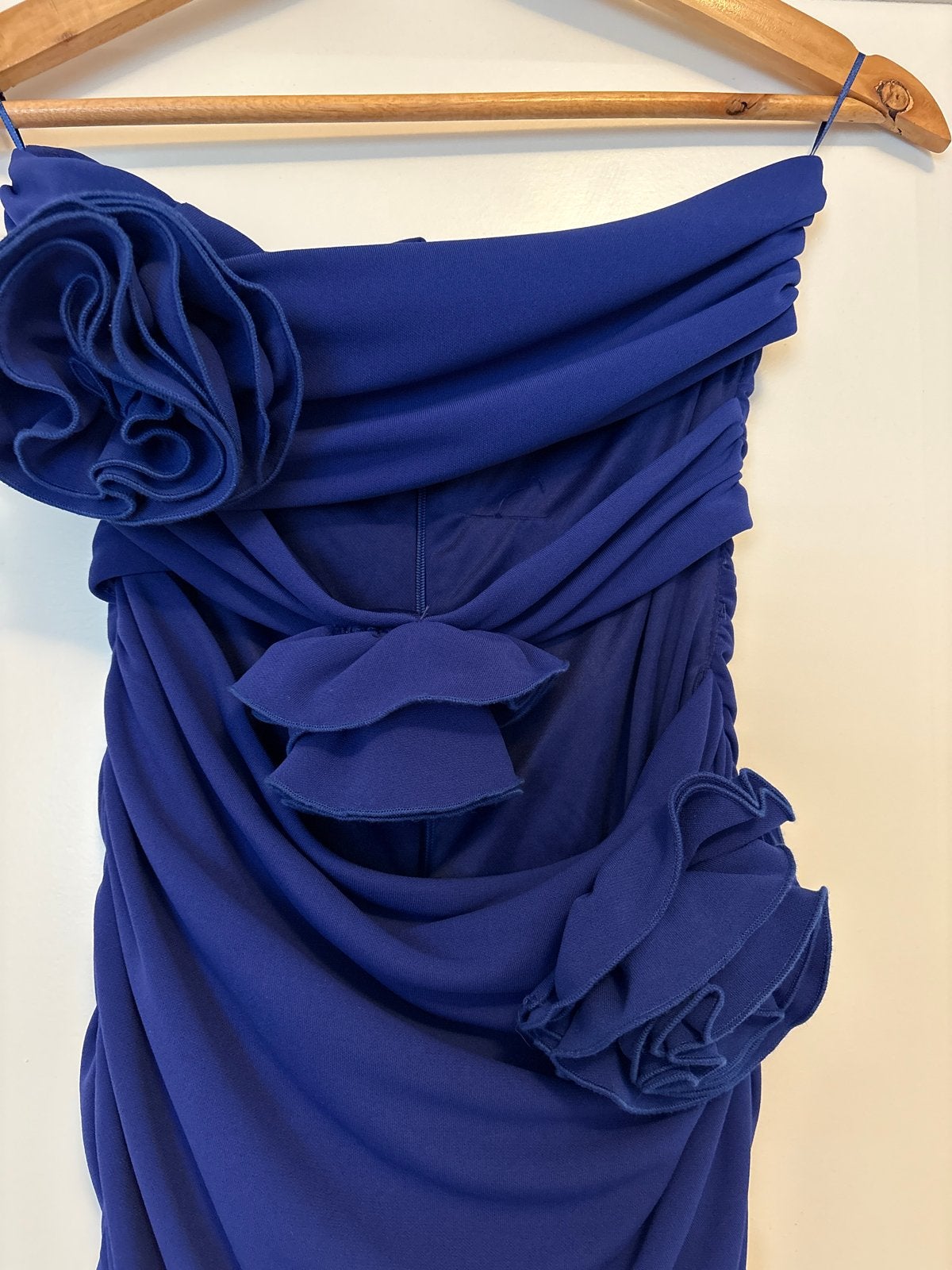 Zara strapless jurk met ruches en bloemen - Maat M, Maat 38/40 (M), Blauw, Ophalen of Verzenden, Zo goed als nieuw
