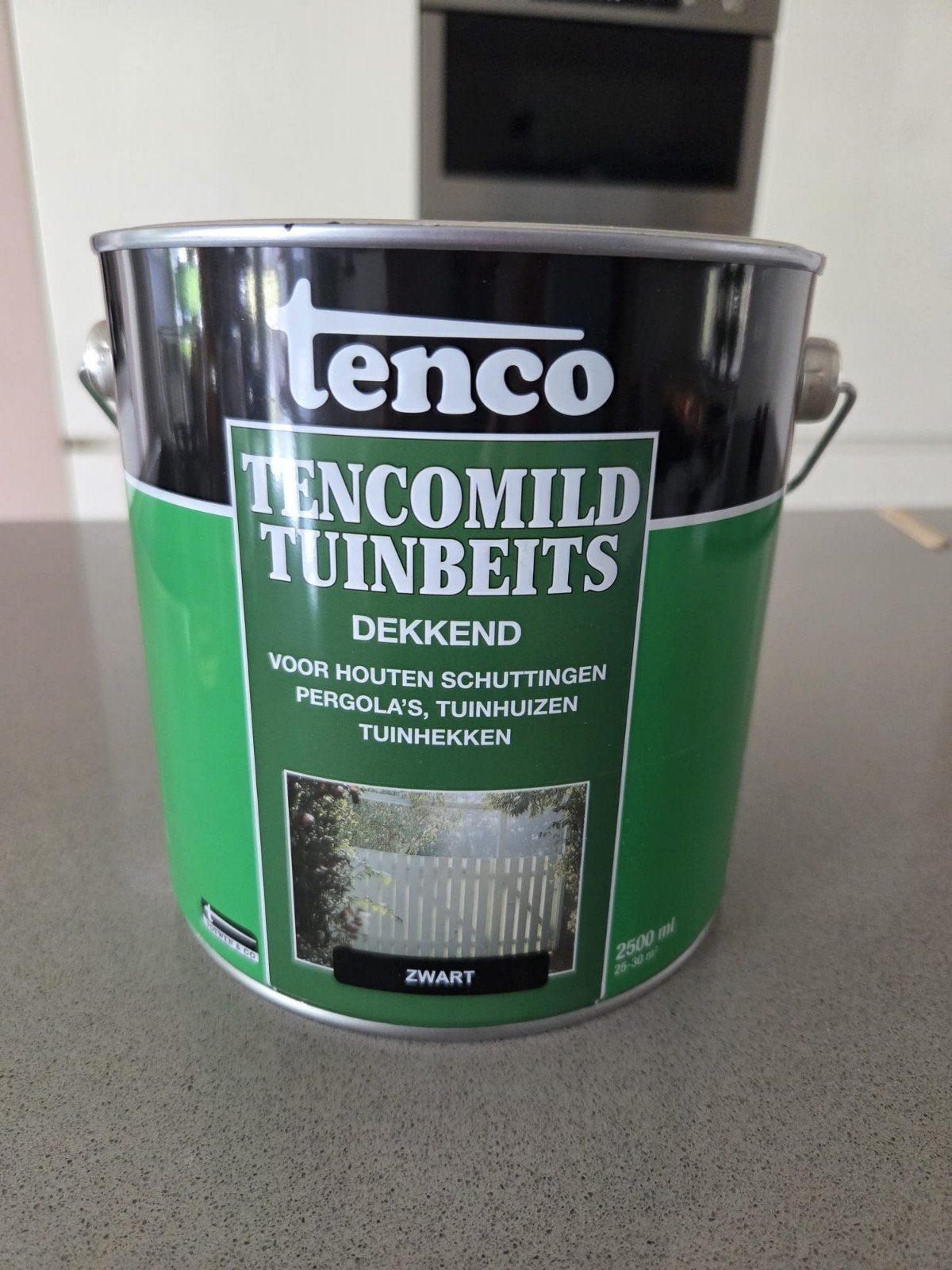 Tenco Tencomild Tuinbeits Dekkend Zwart 2,5L, Zwart, Beits, Ophalen of Verzenden, Zo goed als nieuw