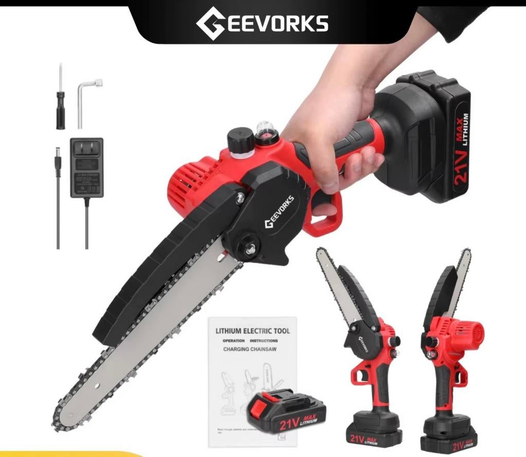 Mini kettingzaag 21v met 2 accu’s nieuw in doos actie €29,99, Tuin en Terras, Hand-tuingereedschap, Ophalen of Verzenden, Nieuw