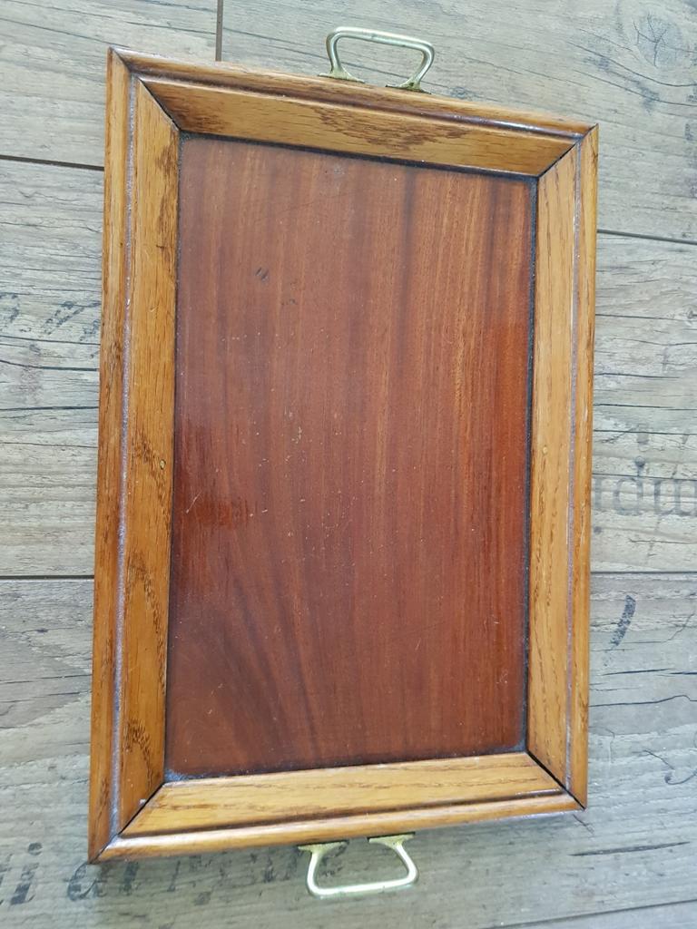 Antiek dienblad met koperen handvaten, Huis en Inrichting, Woonaccessoires | Dienbladen, Ophalen of Verzenden, Gebruikt, Rechthoekig