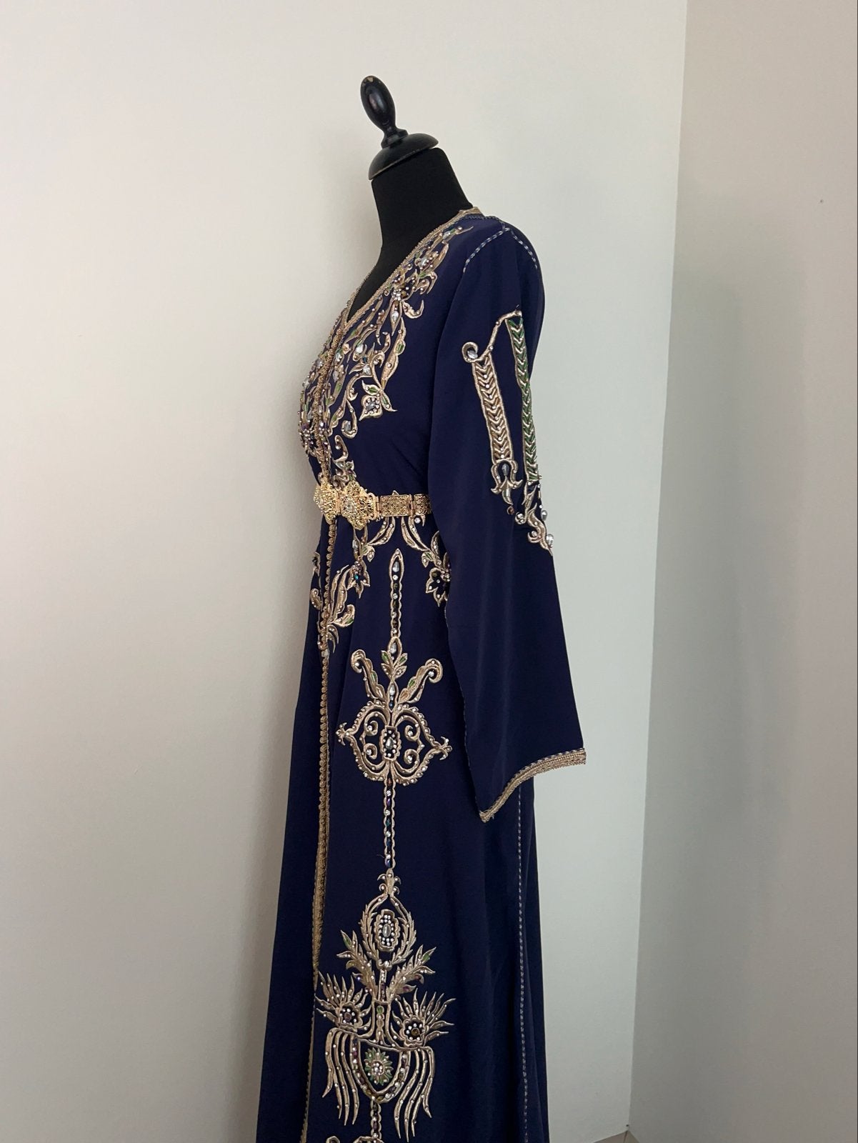 Elegante Marokkaanse Kaftan - Gouden Borduur, Maat 38/40 (M), Overige typen, Blauw, Ophalen of Verzenden