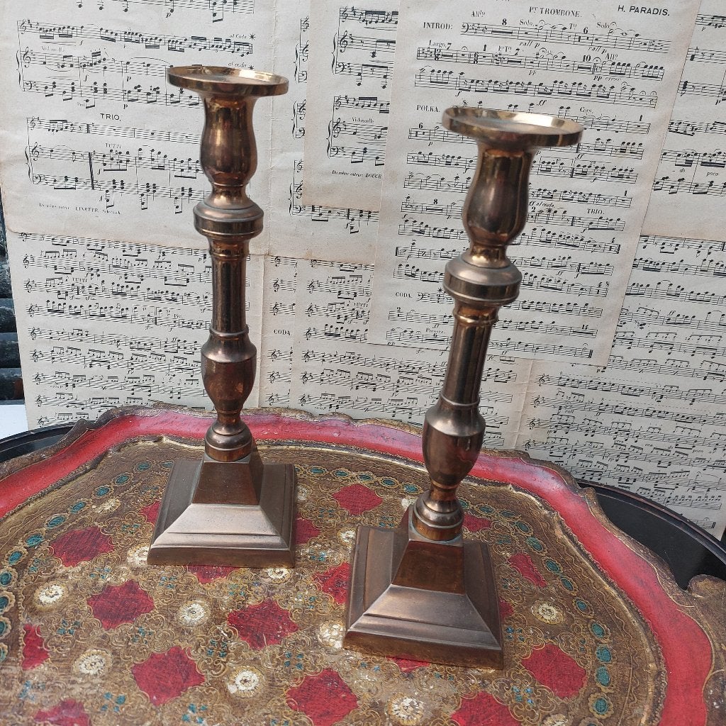 Set mooie koperen kandelaars nr 5, 26,5 cm hoog, Ophalen of Verzenden, Koper of Brons