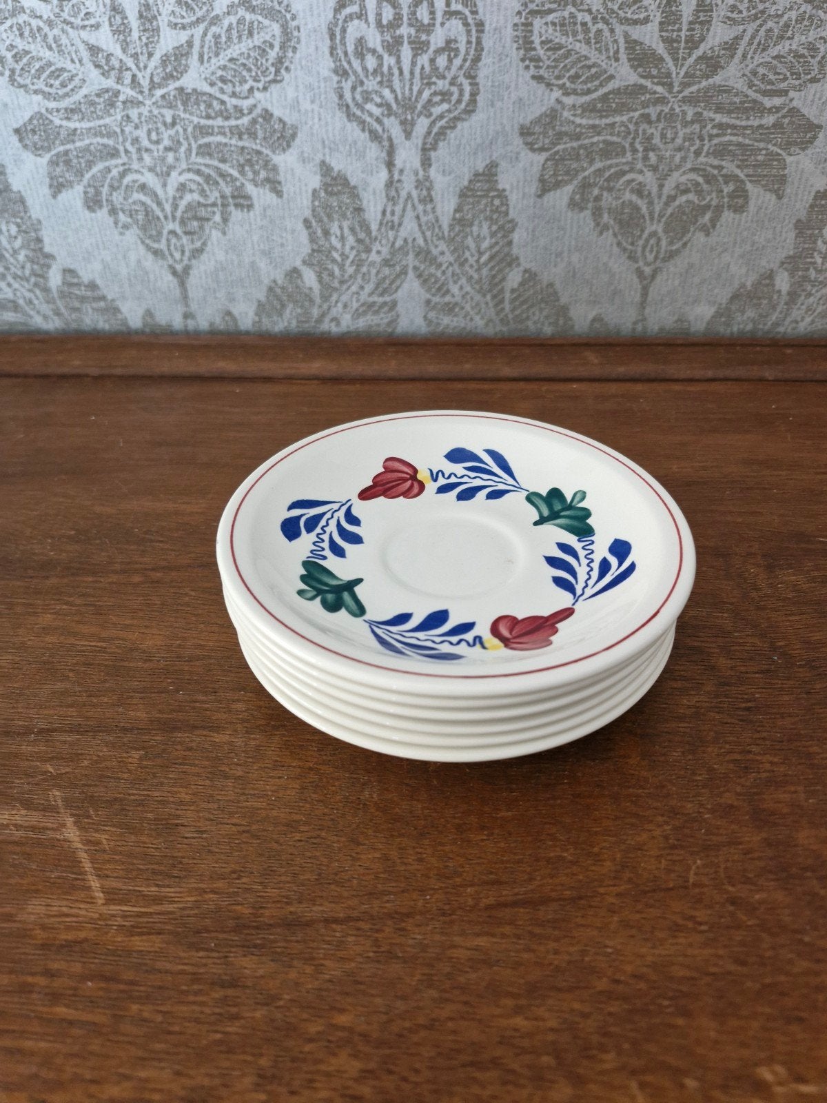 Set van 6 Vintage Boerenbont schoteltjes - 14,5 cm, Ophalen of Verzenden, Gebruikt, Aardewerk, Bord(en)