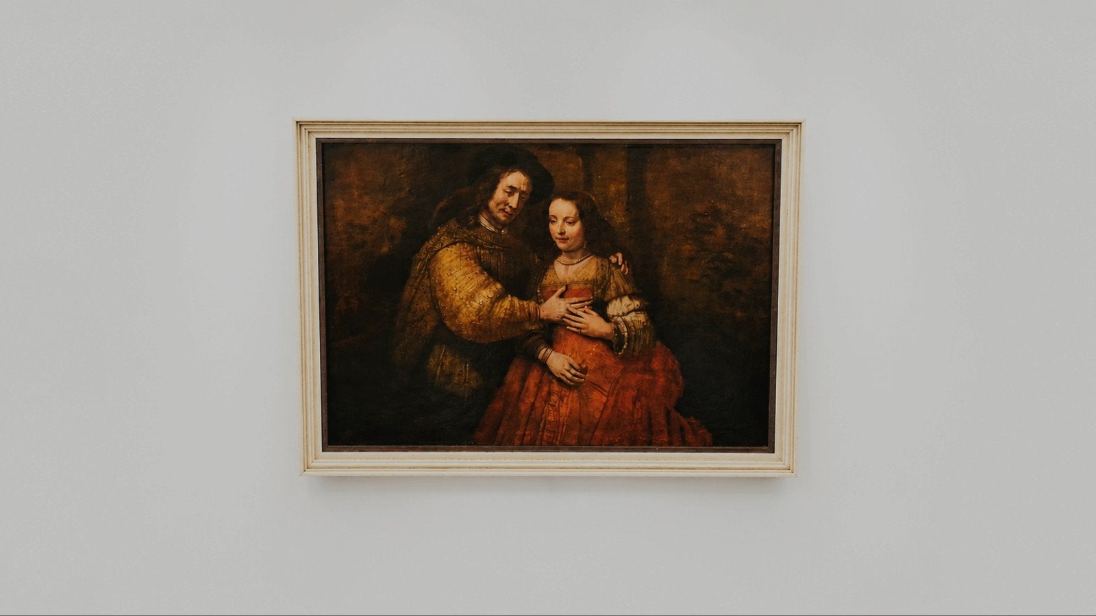 Oude ingelijste reproductie van Rembrandt - Het Joodse Bruid, Ophalen of Verzenden