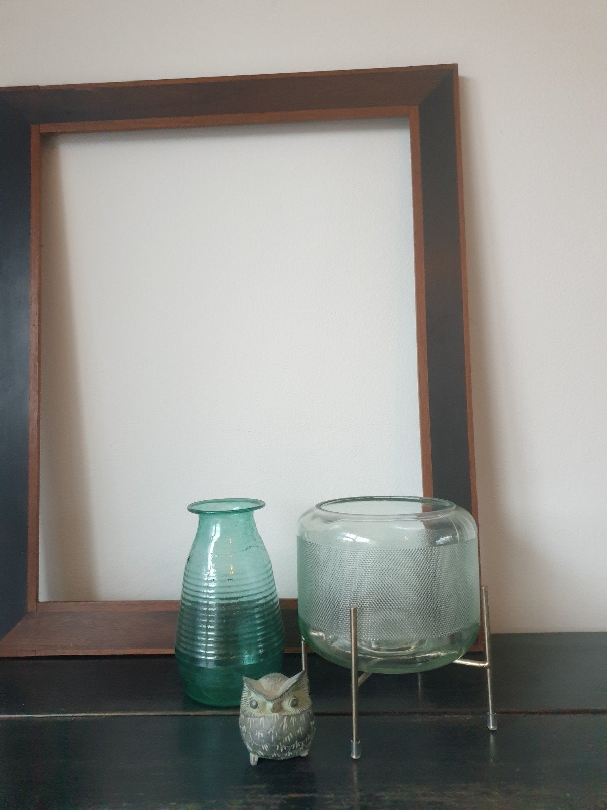 vaas of windlicht groen glas op standaard, Ophalen of Verzenden, Minder dan 50 cm, Groen, Glas