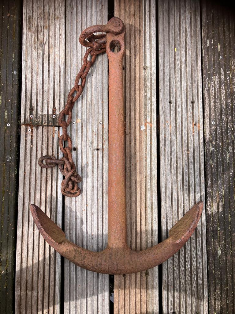 Decoratief scheepsanker met ketting - roestig metaal, Ophalen