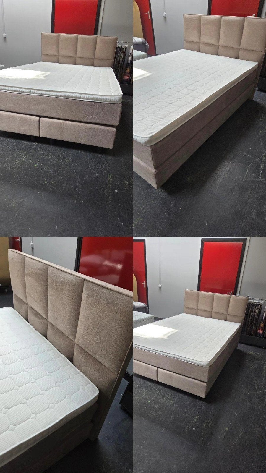 Nieuwe Boxspring 140x200 Taupe Leer met Topper & Hoofdbord, Huis en Inrichting, Slaapkamer | Boxsprings, Bruin, Boxsprings bedden