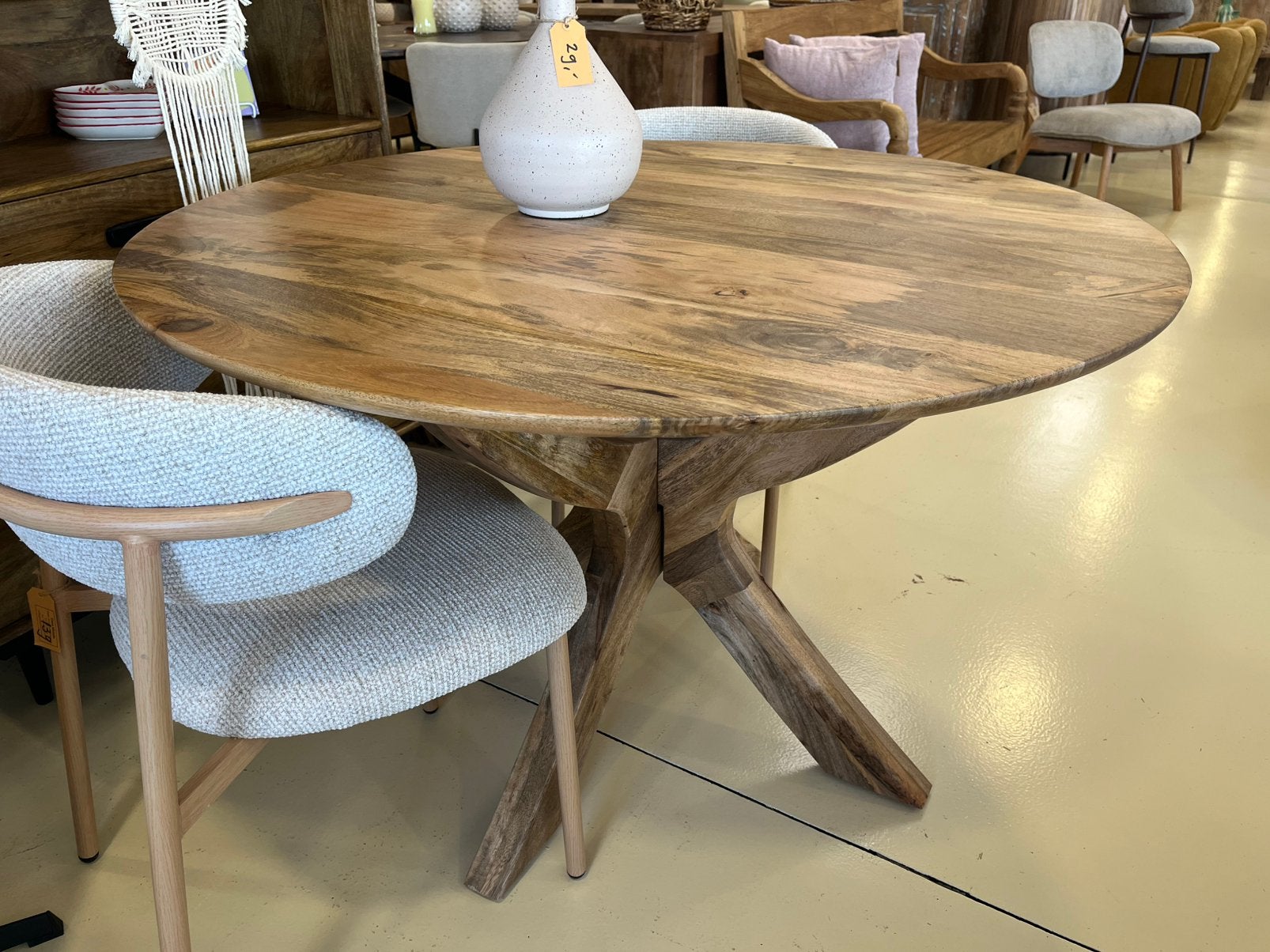 Magazijn leegverkoop ronde eettafel mangohout matrix massief, Hout, Nieuw, Ophalen of Verzenden, Info@wkhome.nl