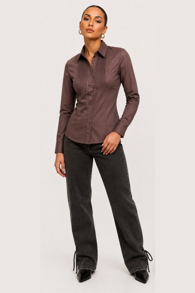 NIEUW Koucla blouse, bruin maat S | getailleerd | lange mouw, Bruin, Nieuw, Ophalen of Verzenden, Maat 36 (S)