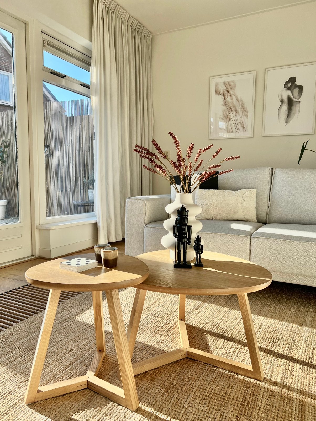 Set van 2 houten salontafels, Huis en Inrichting, Tafels | Salontafels, Ophalen, 50 tot 100 cm, Zo goed als nieuw, Minder dan 50 cm