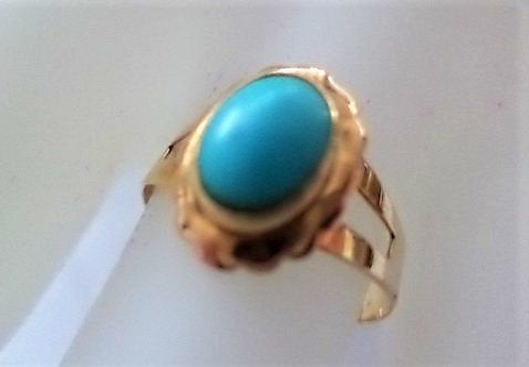 Prachtige 14K vintage gouden ring met turkoois cabochon (23), Ophalen, Dame, Goud, Goud