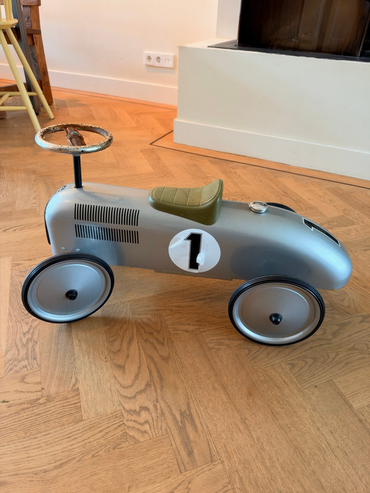 Retro Roller loopauto zilver met nummer 1, Ophalen, Gebruikt
