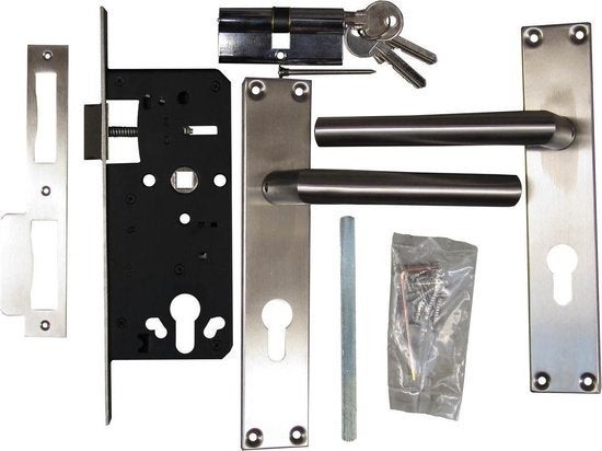 Nieuw ! Set compleet RVS deurbeslag pc85 cilinder +steekslot, Doe-het-zelf en Verbouw, Hang- en Sluitwerk, Ophalen of Verzenden