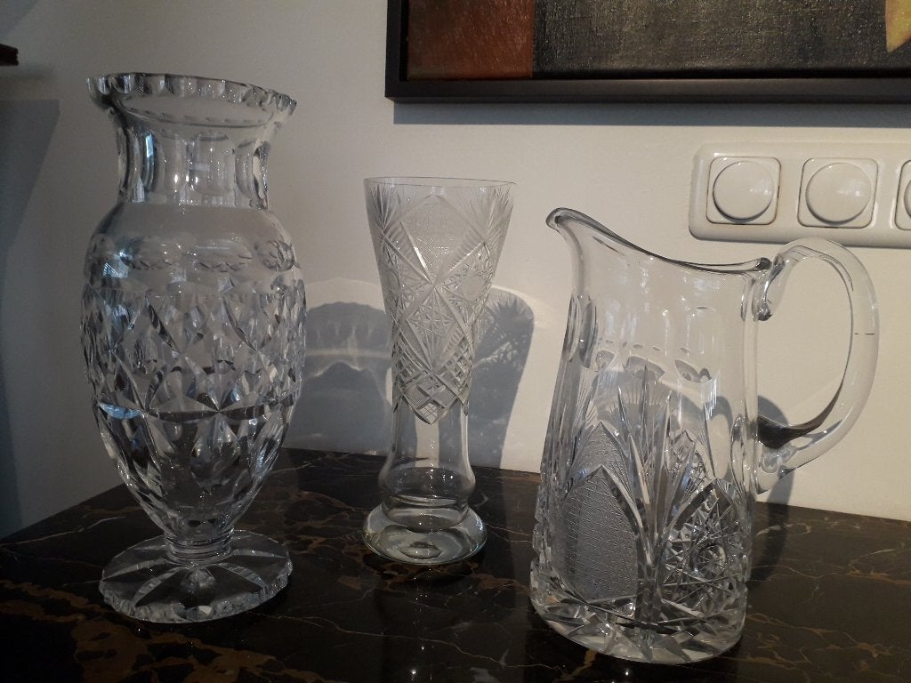 DIV VINTAGE KRISTALLEN FACET GESLEPEN VAZEN in PERFECTE ST, Ophalen of Verzenden