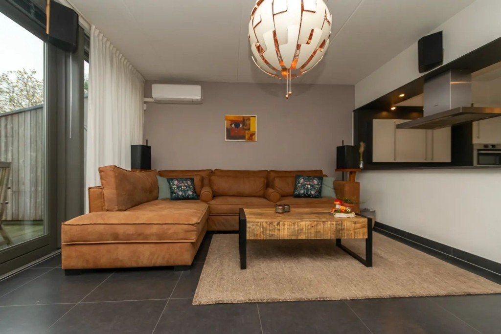 Prachtige cognac leren hoekbank met chaise longue, Ophalen, 100 tot 125 cm, 300 cm of meer, Leer