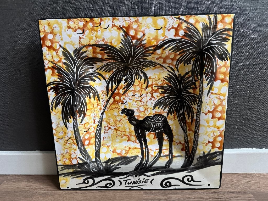 Decoratief Wandbord Tunesië - Kameel en Palmbomen, Antiek en Kunst, Ophalen