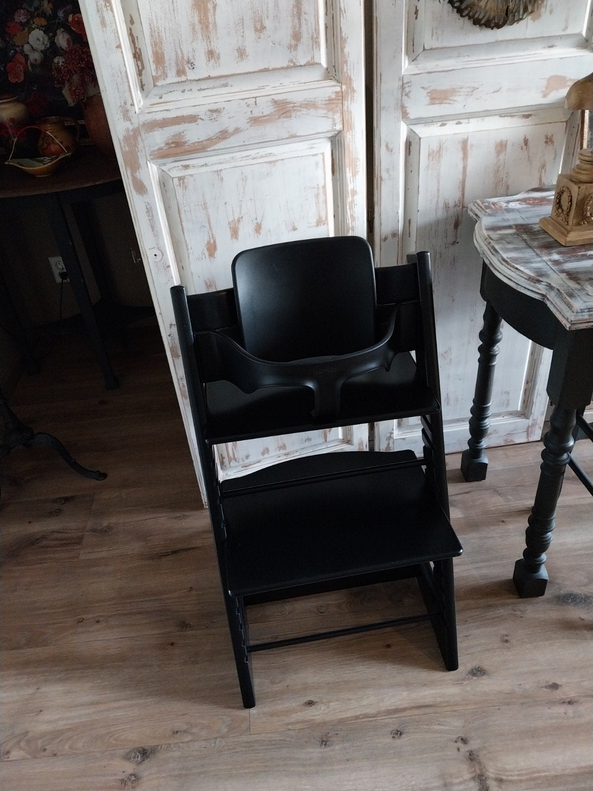Stokke Tripp Trapp kinderstoel met baby set en eetblad, Ophalen, Gebruikt, Meegroeistoel, Afneembaar eetblad