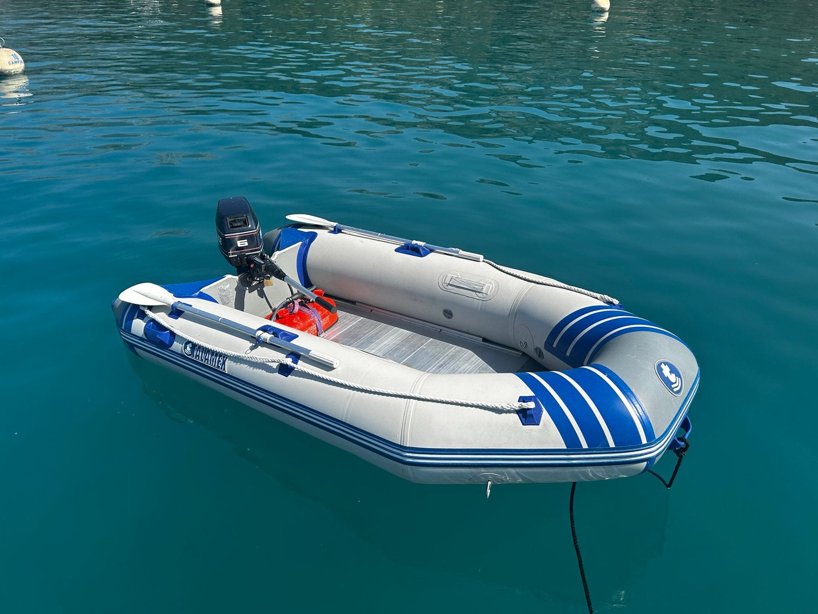 Evinrude 6 pk buitenboordmotor met Talamex rubberboot, Watersport en Boten, Buiten- en Binnenboordmotoren, Ophalen, Gebruikt, Buitenboordmotor