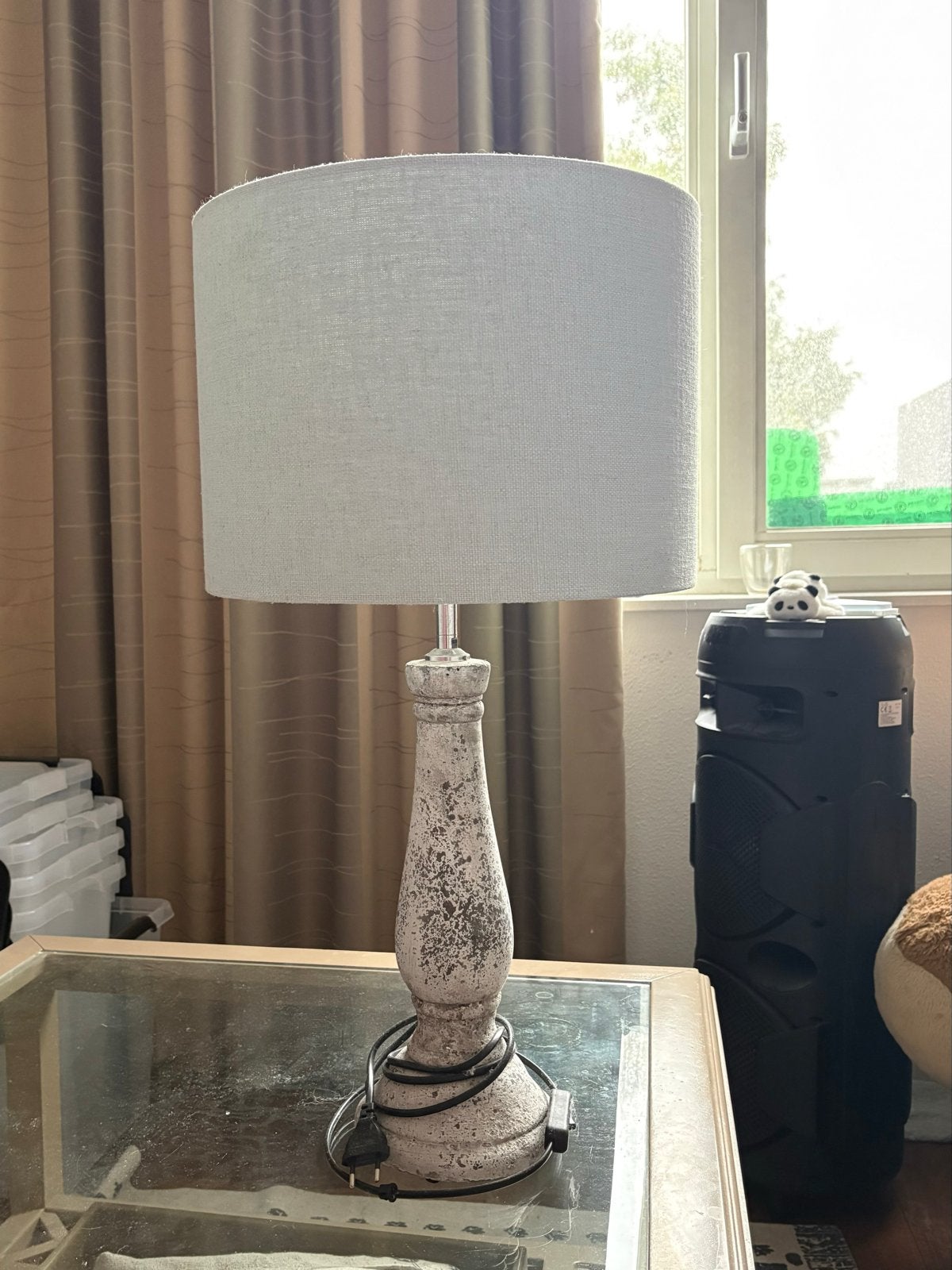 Lichtblauwe/Turquoise Staande lamp met Stenen Voet, Huis en Inrichting, Zo goed als nieuw, Met kap, Steen/keramiek, Ophalen